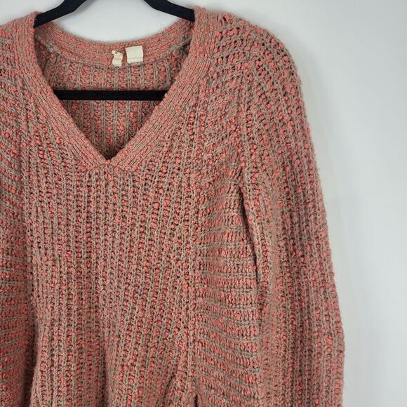 Moth Anthropologie Chunky Knit Sweater S Womens V Neck Long Sleeve Pink Grey - Picture 6 of 10